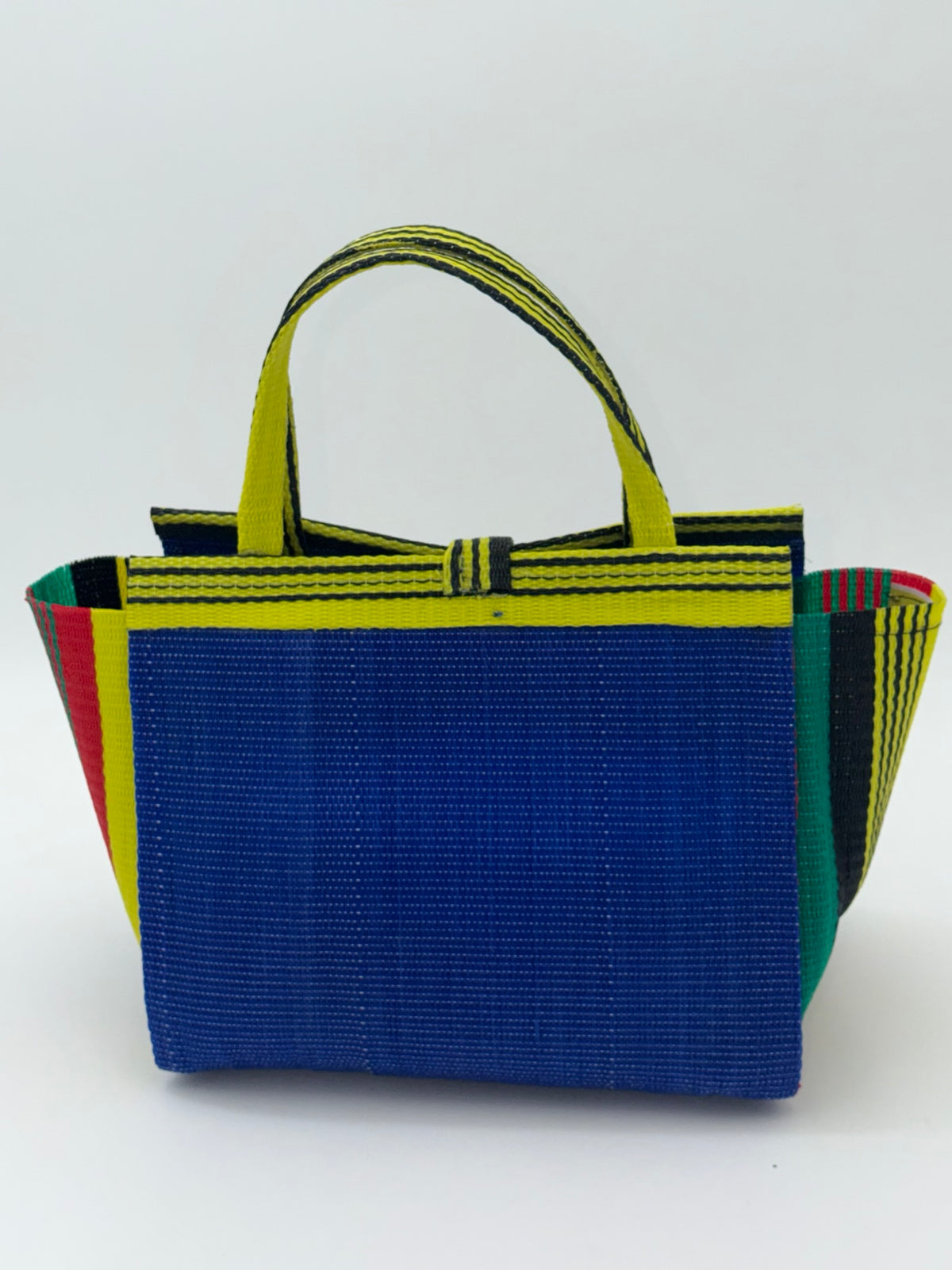 Berry Medium  handwoven tote bag by SCRUBIES in Blue,Red,Yellow,Black, with Solid design and Bow accent pattern