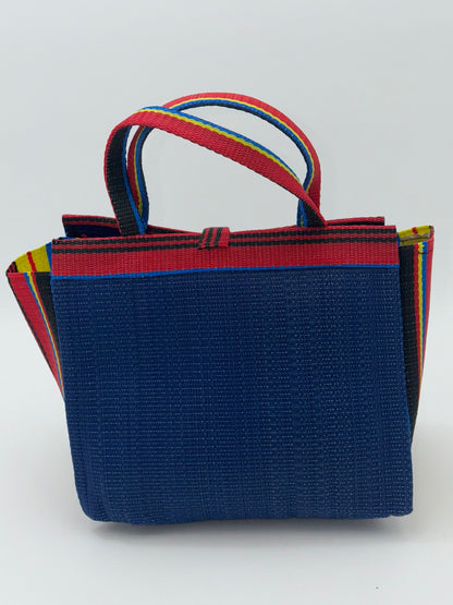 Berry Medium  handwoven tote bag by SCRUBIES in Blue,Red,Yellow,Black, with Solid design and Bow accent pattern