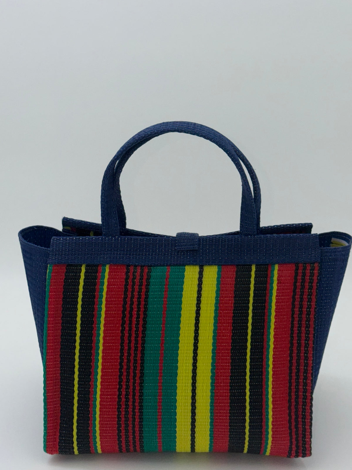 Africana Medium  handwoven tote bag by SCRUBIES in Blue,Red,Yellow,Black,Green with Stripes design and Bow accent pattern