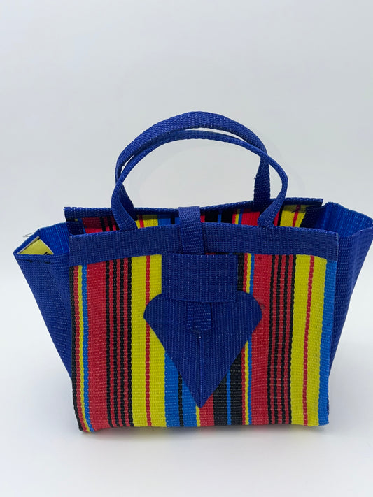 Africana Medium  handwoven tote bag by SCRUBIES in Blue,Red,Yellow,Black, with Stripes design and Love accent pattern