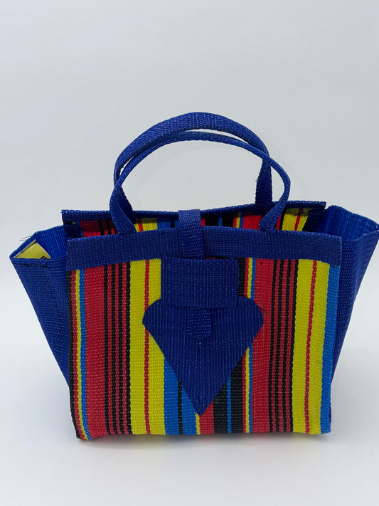 Africana Medium  handwoven tote bag by SCRUBIES in Blue,Red,Yellow,Black, with Stripes design and Love accent pattern