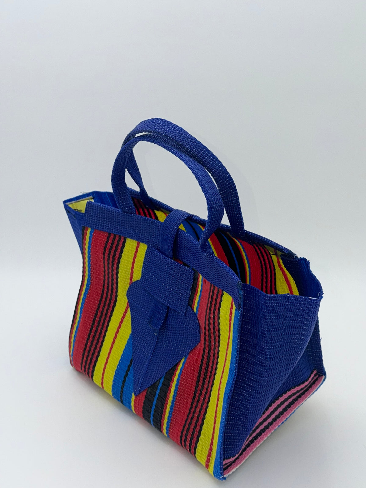 Africana Medium  handwoven tote bag by SCRUBIES in Blue,Red,Yellow,Black, with Stripes design and Love accent pattern