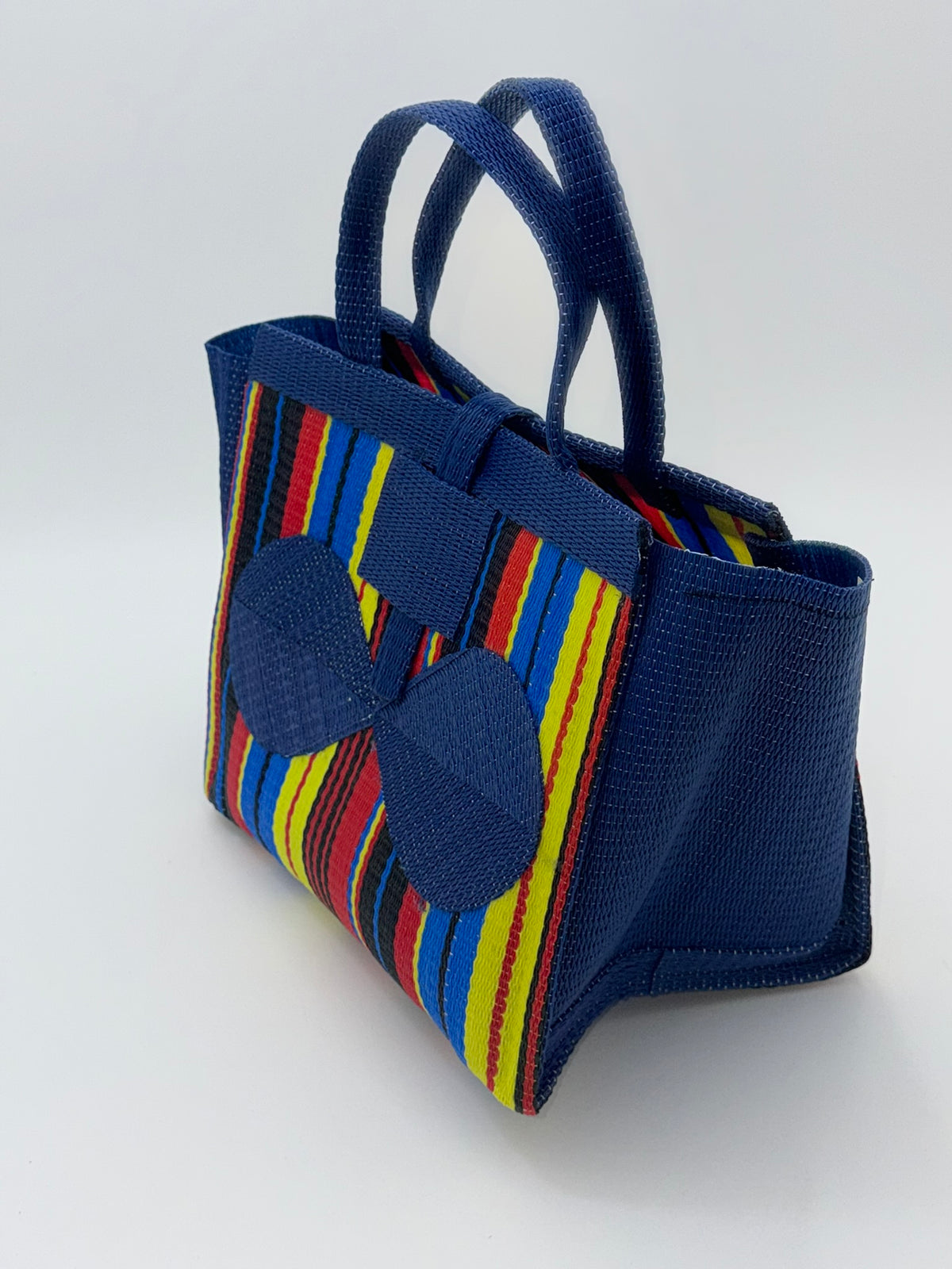 Africana Medium  handwoven tote bag by SCRUBIES in Blue,Red,Yellow,Black, with Stripes design and Bow accent pattern