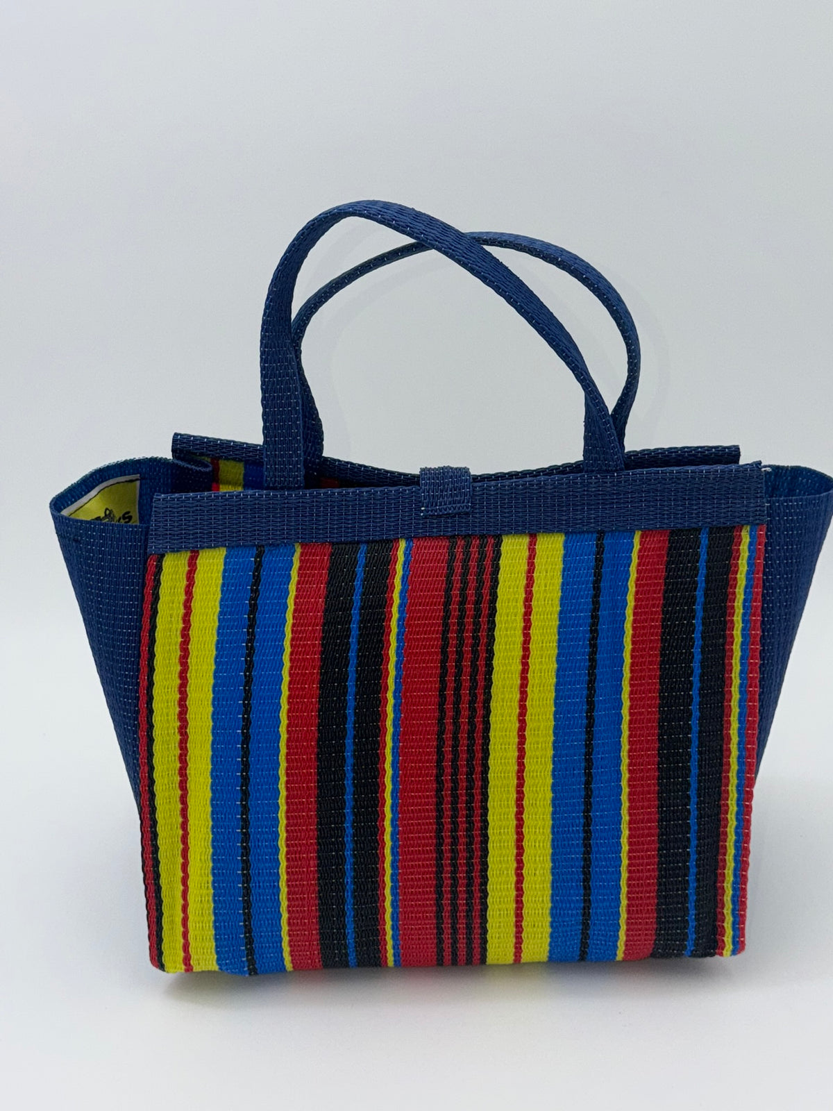 Africana Medium  handwoven tote bag by SCRUBIES in Blue,Red,Yellow,Black, with Stripes design and Bow accent pattern