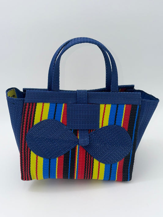 Africana Medium  handwoven tote bag by SCRUBIES in Blue,Red,Yellow,Black, with Stripes design and Bow accent pattern