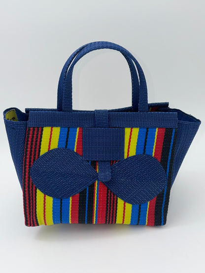 Africana Medium  handwoven tote bag by SCRUBIES in Blue,Red,Yellow,Black, with Stripes design and Bow accent pattern