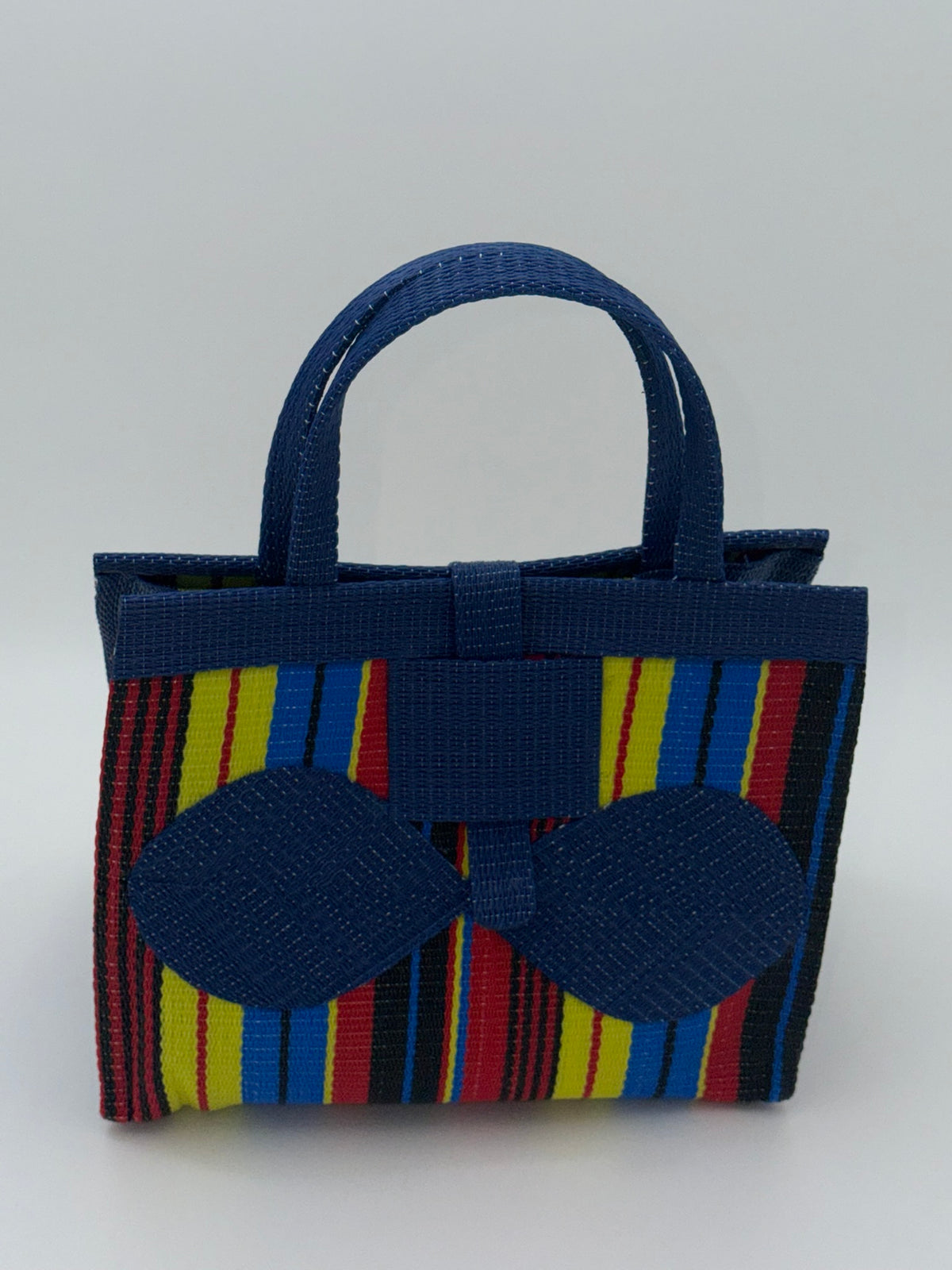 Africana Medium  handwoven tote bag by SCRUBIES in Blue,Red,Yellow,Black, with Stripes design and Bow accent pattern