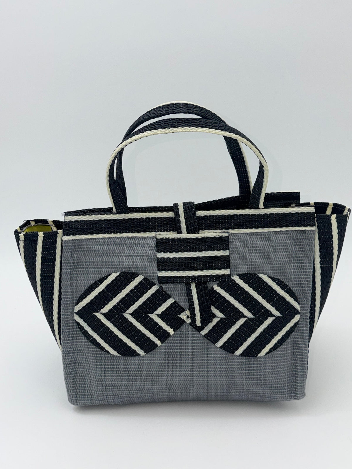 Metallic Medium  handwoven tote bag by SCRUBIES in Gray,Black,White with Solid design and Bow accent pattern