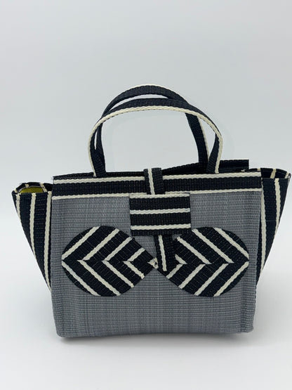 Metallic Medium  handwoven tote bag by SCRUBIES in Gray,Black,White with Solid design and Bow accent pattern