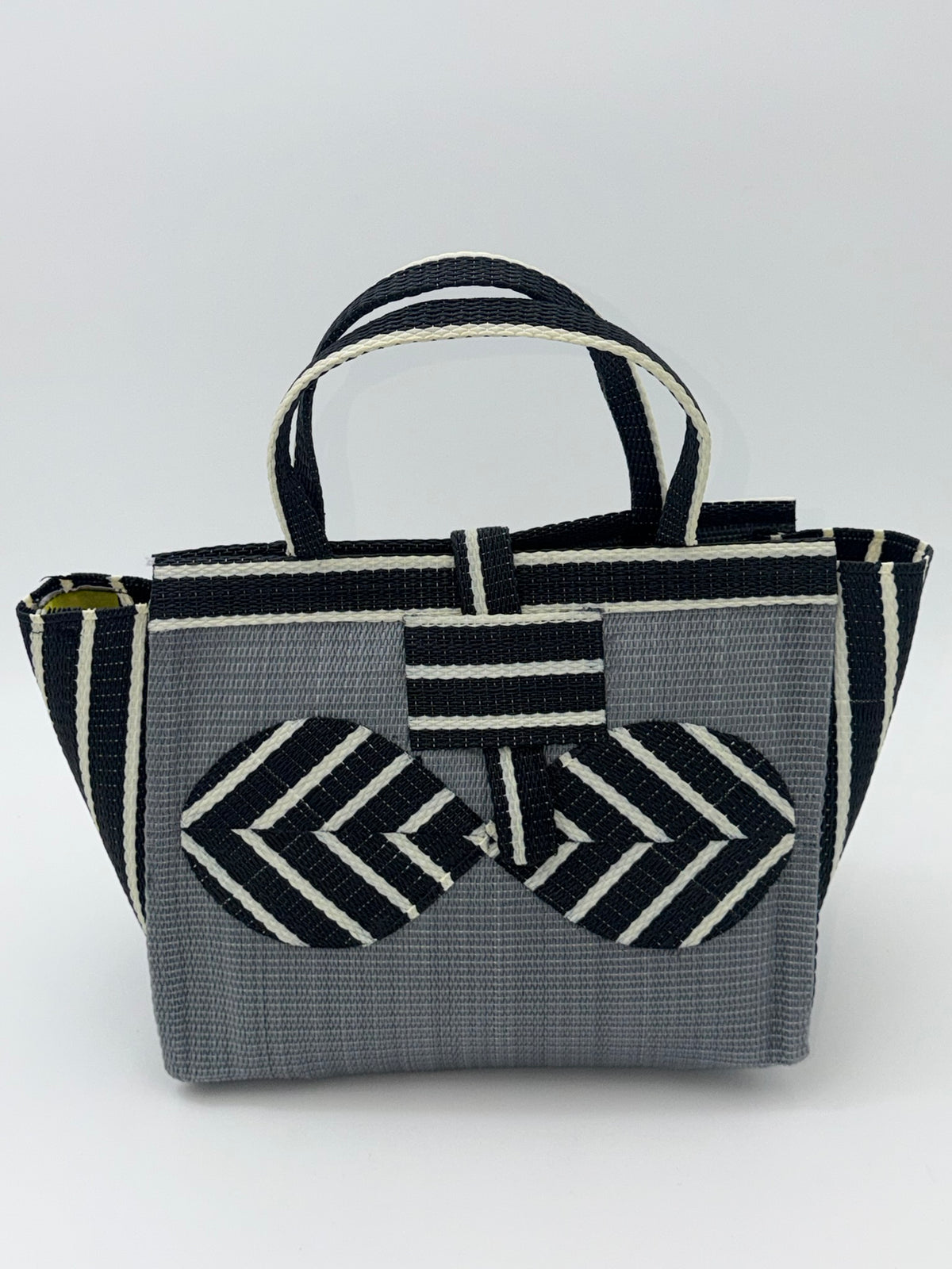 Metallic Medium  handwoven tote bag by SCRUBIES in Gray,Black,White with Solid design and Bow accent pattern