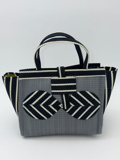 Metallic Medium  handwoven tote bag by SCRUBIES in Gray,Black,White with Solid design and Bow accent pattern