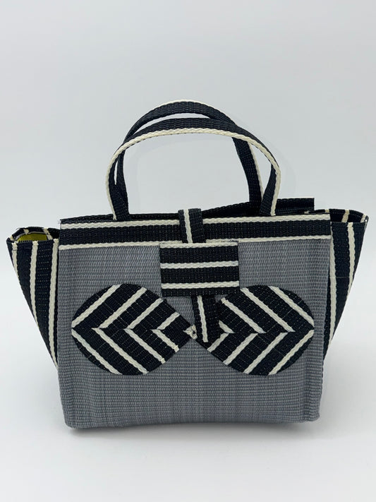 Metallic Medium  handwoven tote bag by SCRUBIES in Gray,Black,White with Solid design and Bow accent pattern