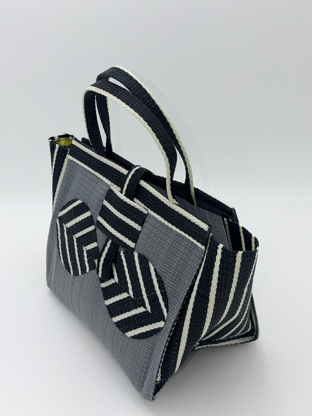 Metallic Medium  handwoven tote bag by SCRUBIES in Gray,Black,White with Solid design and Bow accent pattern