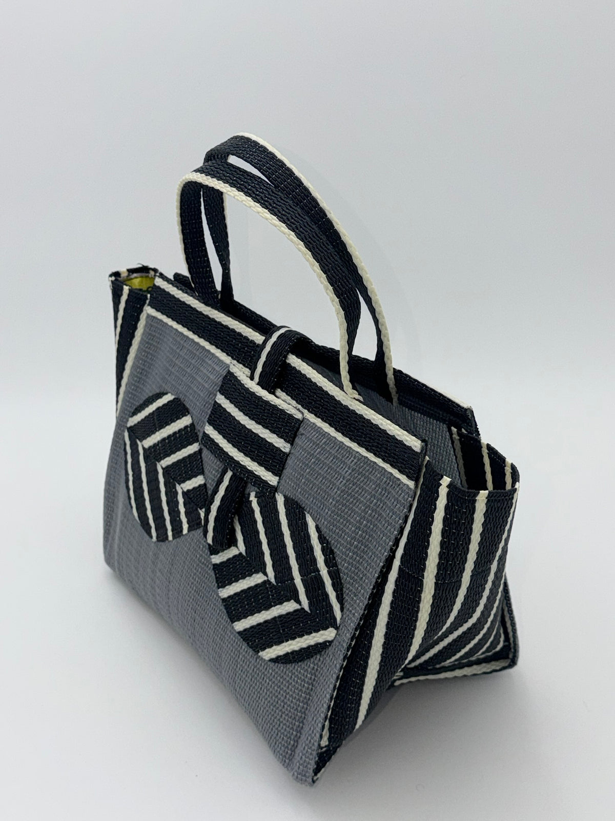 Metallic Medium  handwoven tote bag by SCRUBIES in Gray,Black,White with Solid design and Bow accent pattern