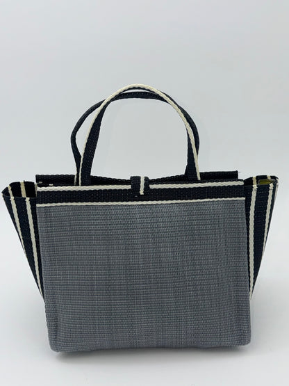 Metallic Medium  handwoven tote bag by SCRUBIES in Gray,Black,White with Solid design and Bow accent pattern
