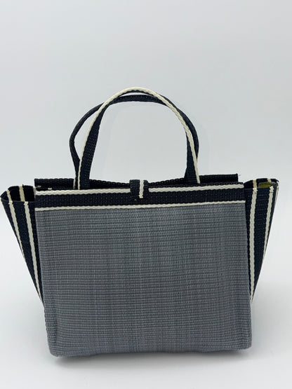 Metallic Medium  handwoven tote bag by SCRUBIES in Gray,Black,White with Solid design and Bow accent pattern