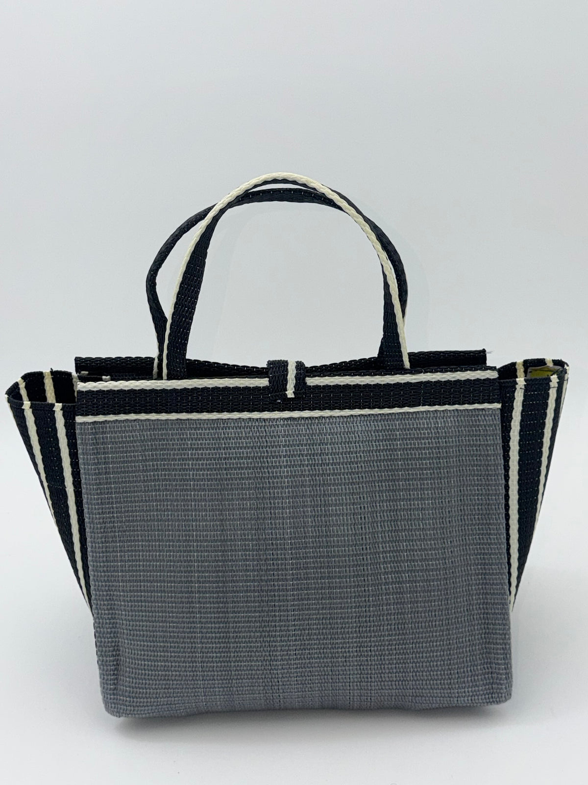 Metallic Medium  handwoven tote bag by SCRUBIES in Gray,Black,White with Solid design and Bow accent pattern