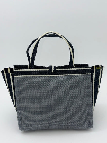 Metallic Medium  handwoven tote bag by SCRUBIES in Gray,Black,White with Solid design and Bow accent pattern