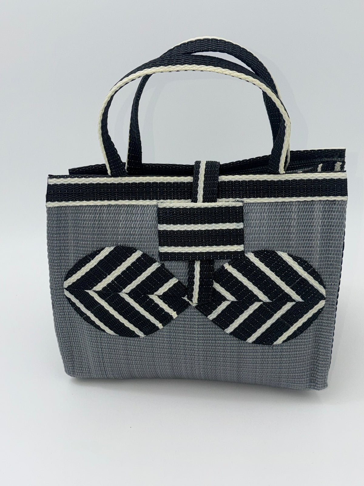 Metallic Medium  handwoven tote bag by SCRUBIES in Gray,Black,White with Solid design and Bow accent pattern