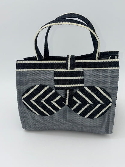 Metallic Medium  handwoven tote bag by SCRUBIES in Gray,Black,White with Solid design and Bow accent pattern