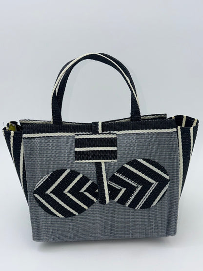 Metallic Medium  handwoven tote bag by SCRUBIES in Gray,Black,White with Solid design and Bow accent pattern
