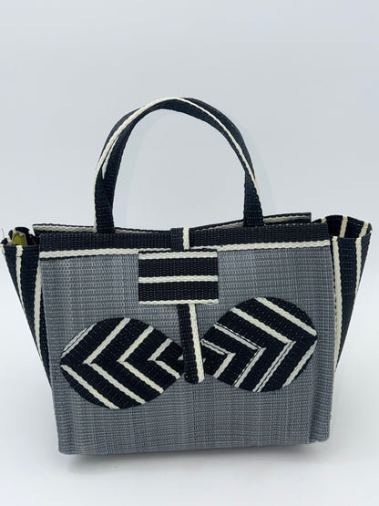 Metallic Medium  handwoven tote bag by SCRUBIES in Gray,Black,White with Solid design and Bow accent pattern