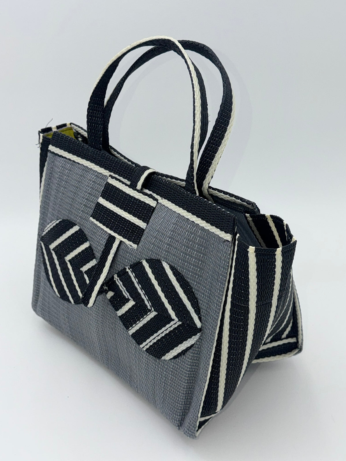 Metallic Medium  handwoven tote bag by SCRUBIES in Gray,Black,White with Solid design and Bow accent pattern