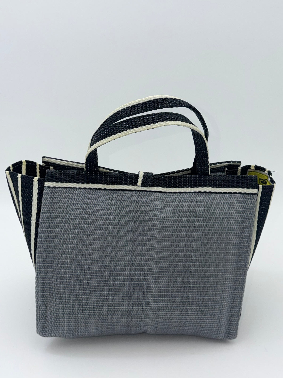 Metallic Medium  handwoven tote bag by SCRUBIES in Gray,Black,White with Solid design and Bow accent pattern