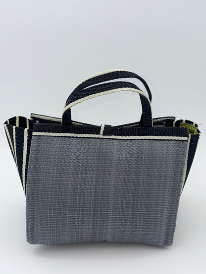 Metallic Medium  handwoven tote bag by SCRUBIES in Gray,Black,White with Solid design and Bow accent pattern