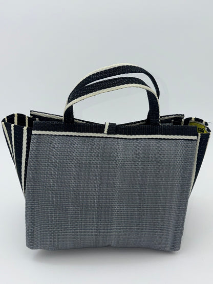 Metallic Medium  handwoven tote bag by SCRUBIES in Gray,Black,White with Solid design and Bow accent pattern