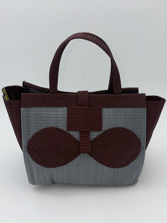 Metallic Medium  handwoven tote bag by SCRUBIES in Gray,Brown with Solid design and Bow accent pattern