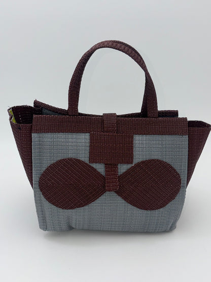 Metallic Medium  handwoven tote bag by SCRUBIES in Gray,Brown with Solid design and Bow accent pattern
