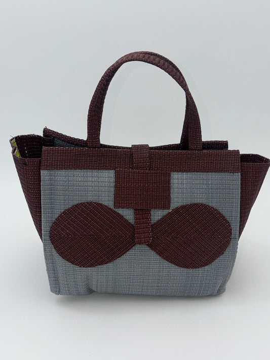 Metallic Medium  handwoven tote bag by SCRUBIES in Gray,Brown with Solid design and Bow accent pattern