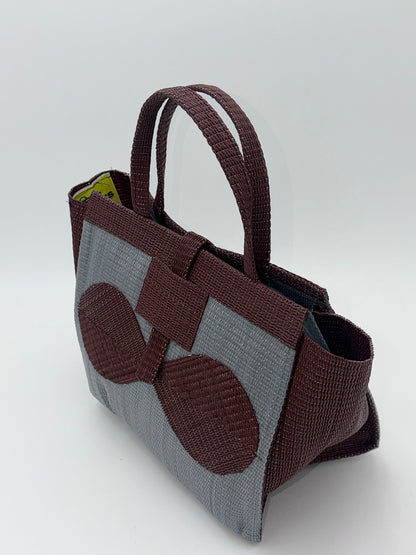 Metallic Medium  handwoven tote bag by SCRUBIES in Gray,Brown with Solid design and Bow accent pattern