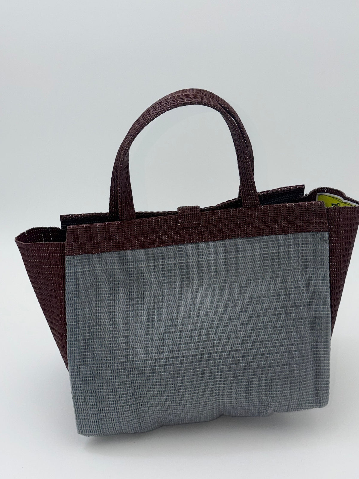 Metallic Medium  handwoven tote bag by SCRUBIES in Gray,Brown with Solid design and Bow accent pattern