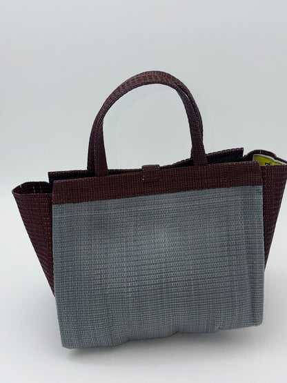 Metallic Medium  handwoven tote bag by SCRUBIES in Gray,Brown with Solid design and Bow accent pattern