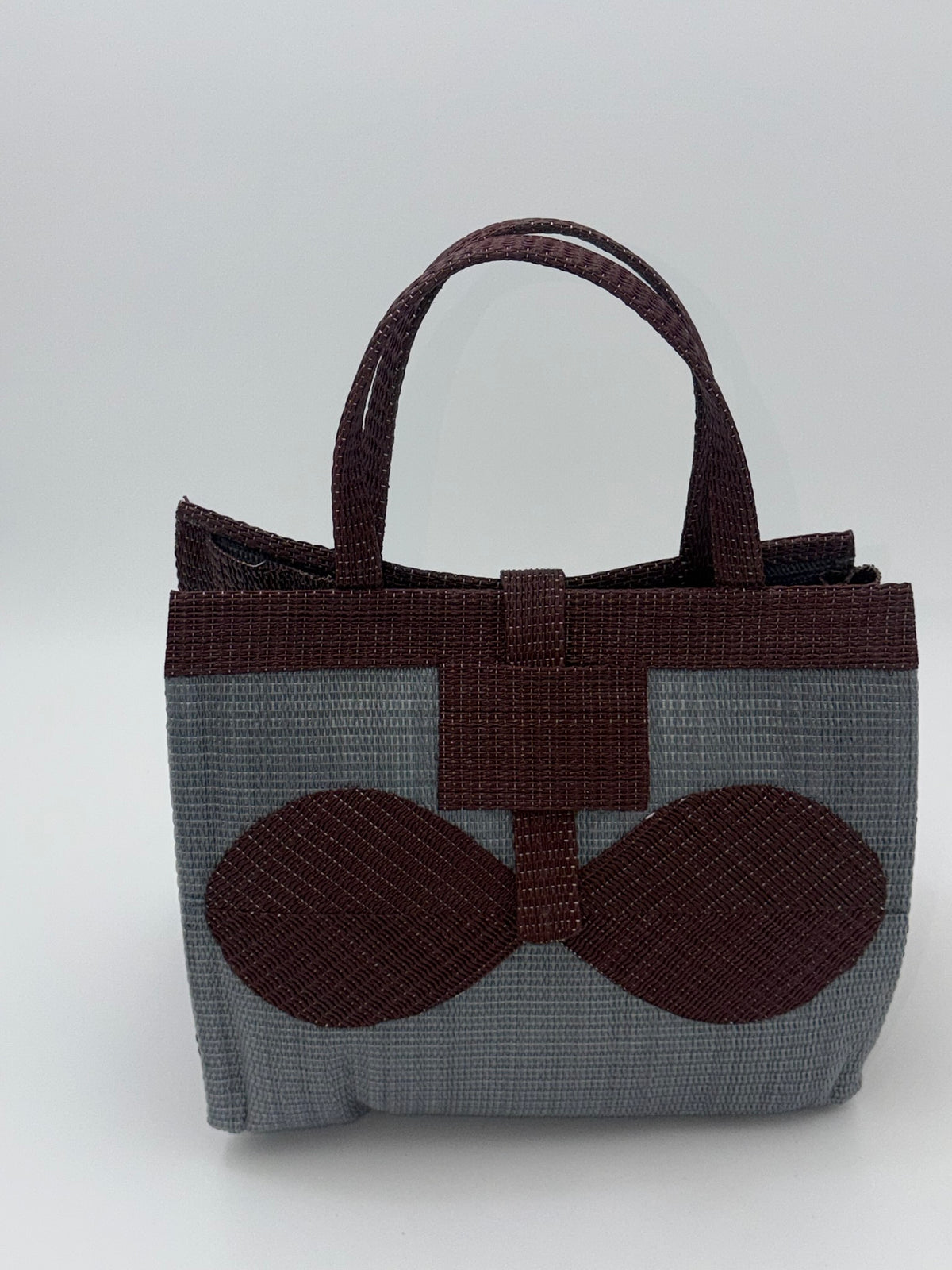 Metallic Medium  handwoven tote bag by SCRUBIES in Gray,Brown with Solid design and Bow accent pattern