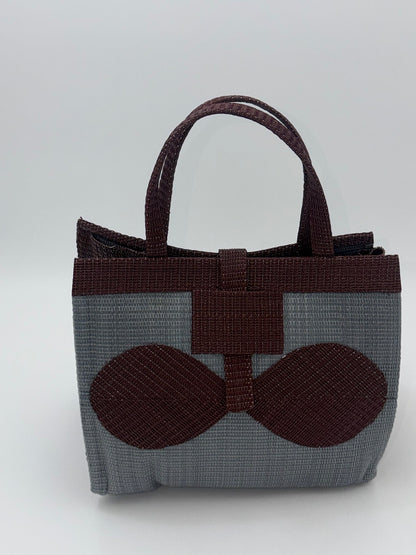 Metallic Medium  handwoven tote bag by SCRUBIES in Gray,Brown with Solid design and Bow accent pattern