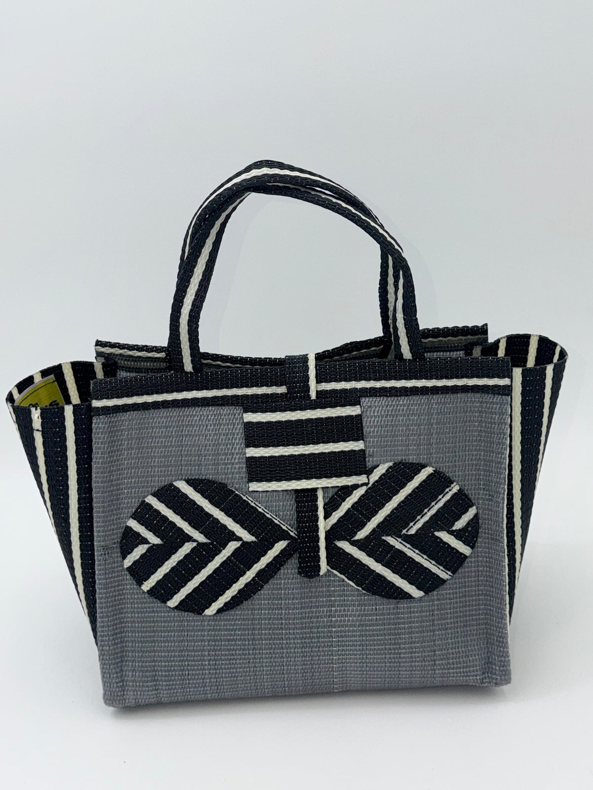 Metallic Medium  handwoven tote bag by SCRUBIES in Gray,Black,White with Solid design and Bow accent pattern