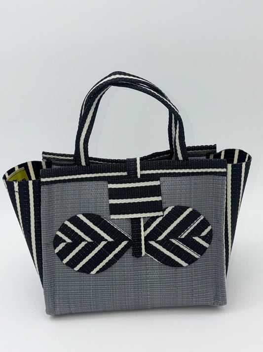 Metallic Medium  handwoven tote bag by SCRUBIES in Gray,Black,White with Solid design and Bow accent pattern