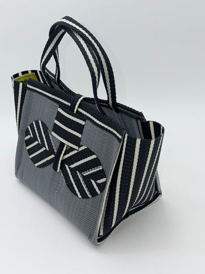 Metallic Medium  handwoven tote bag by SCRUBIES in Gray,Black,White with Solid design and Bow accent pattern