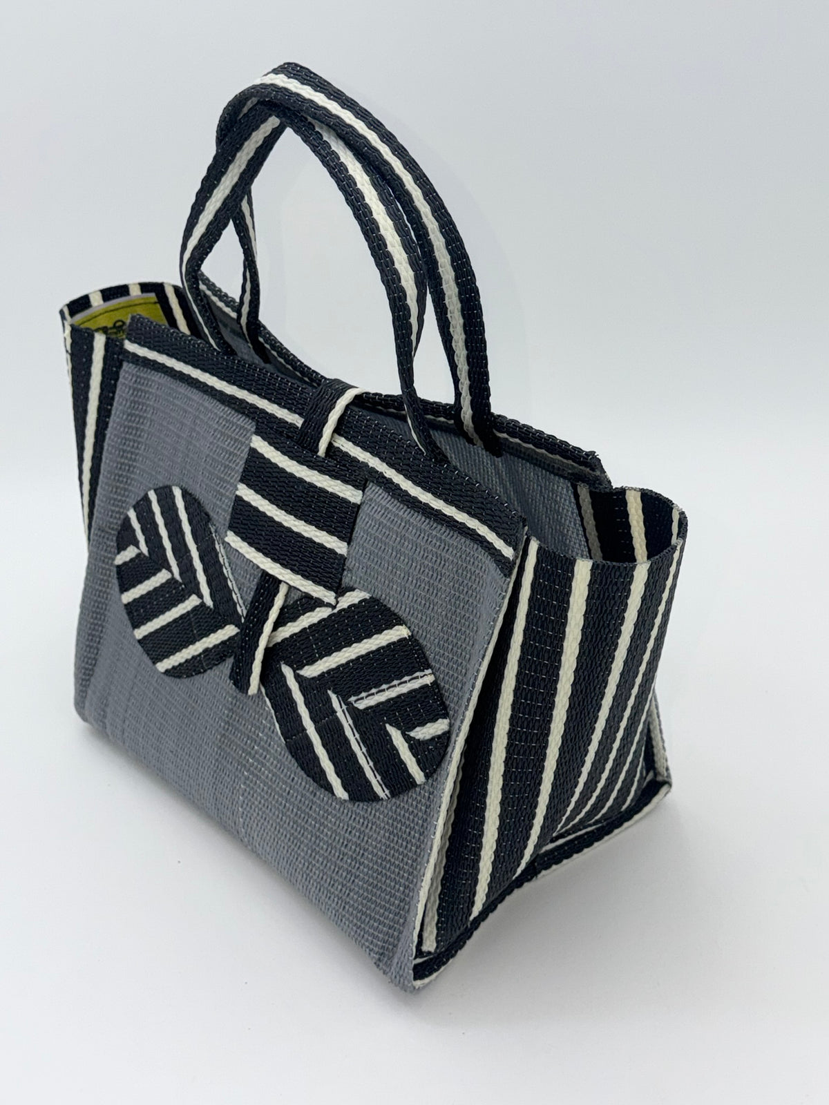 Metallic Medium  handwoven tote bag by SCRUBIES in Gray,Black,White with Solid design and Bow accent pattern