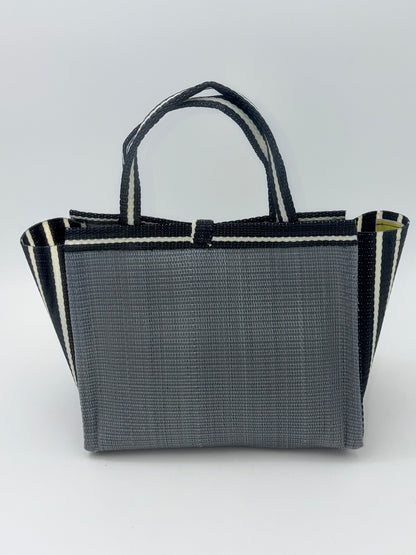 Metallic Medium  handwoven tote bag by SCRUBIES in Gray,Black,White with Solid design and Bow accent pattern