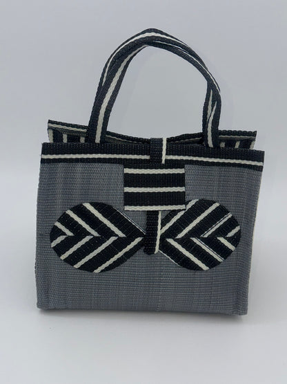 Metallic Medium  handwoven tote bag by SCRUBIES in Gray,Black,White with Solid design and Bow accent pattern