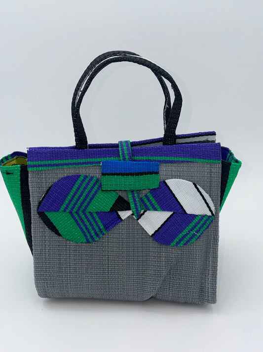 Metallic Medium  handwoven tote bag by SCRUBIES in Gray,Purple,Green,White with Solid design and Bow accent pattern