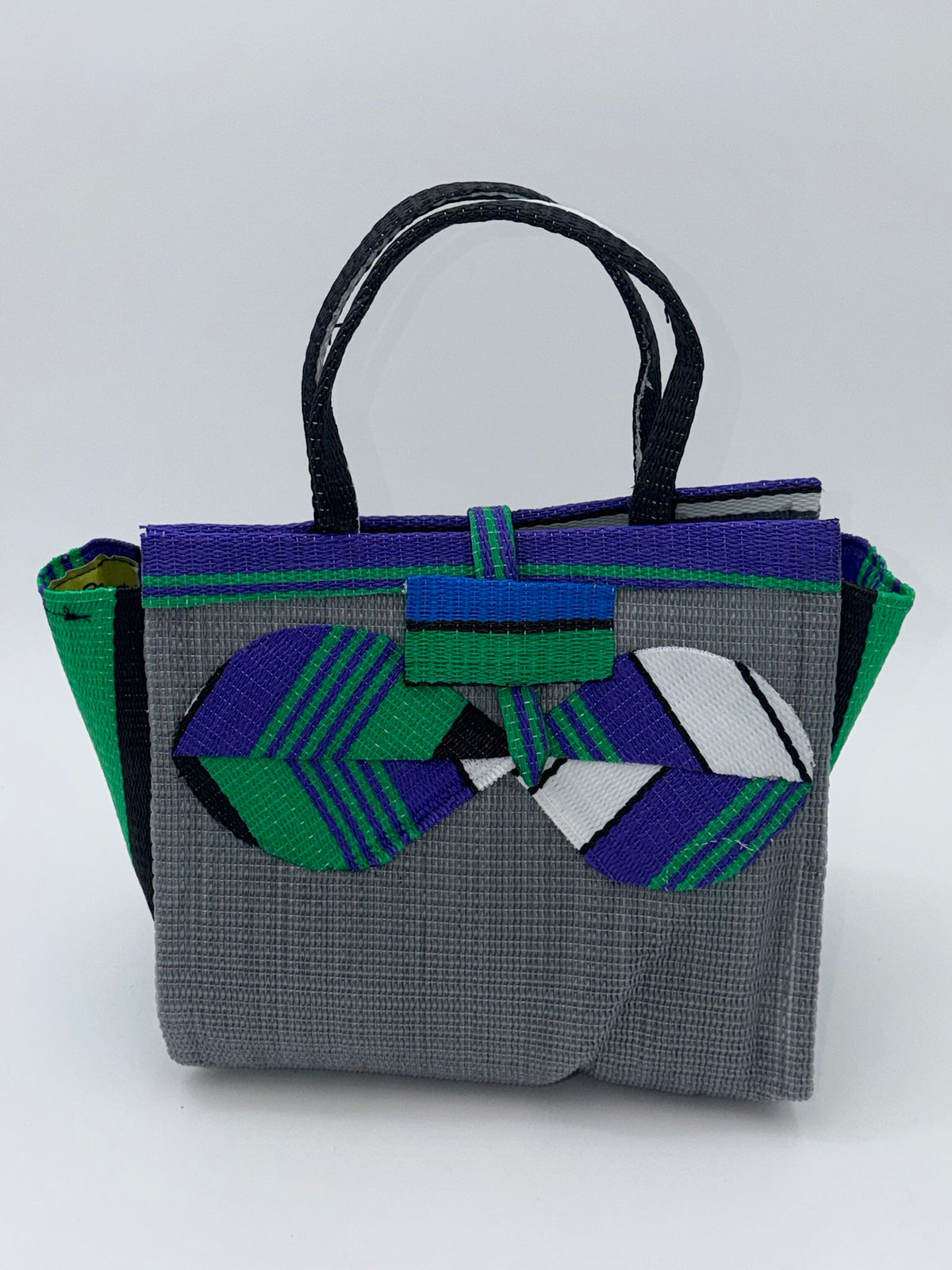 Metallic Medium  handwoven tote bag by SCRUBIES in Gray,Purple,Green,White with Solid design and Bow accent pattern