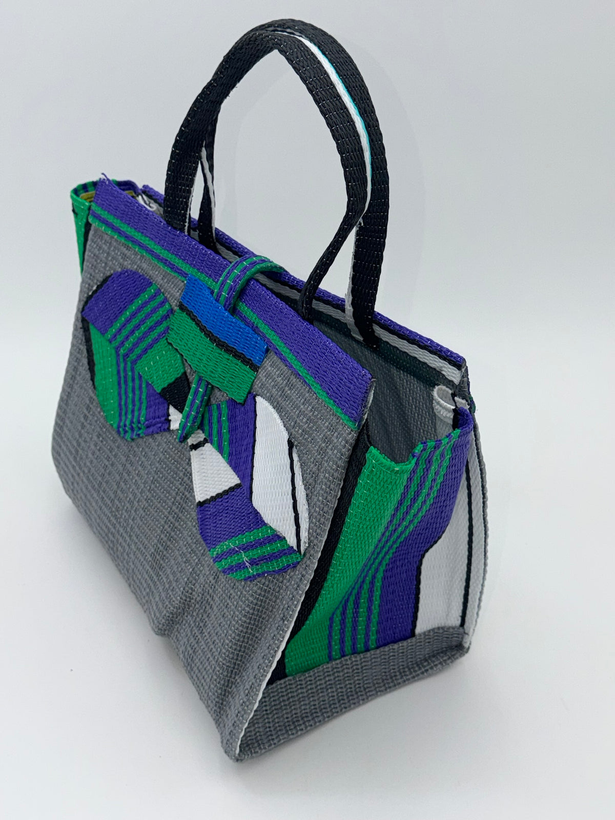 Metallic Medium  handwoven tote bag by SCRUBIES in Gray,Purple,Green,White with Solid design and Bow accent pattern