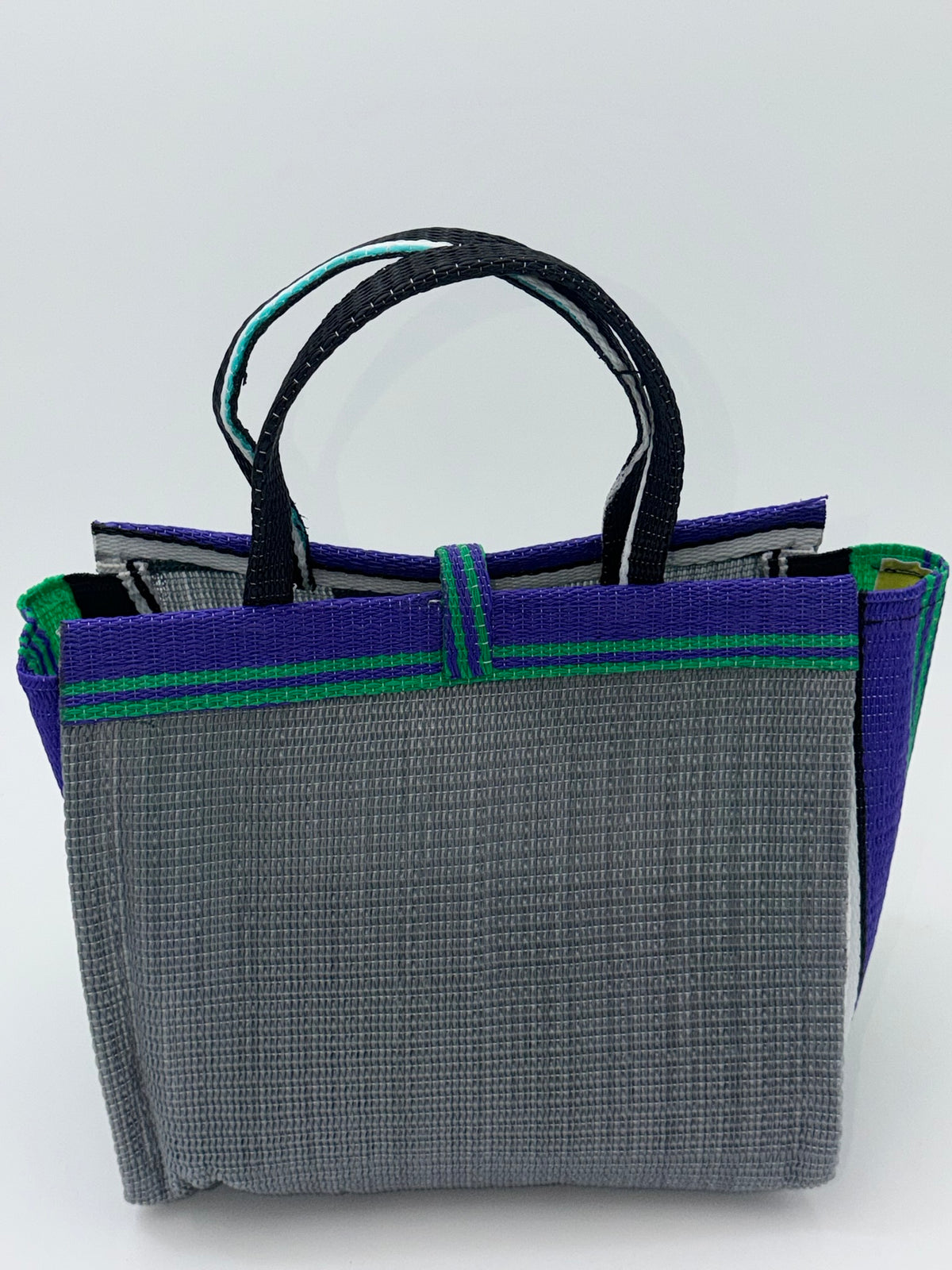 Metallic Medium  handwoven tote bag by SCRUBIES in Gray,Purple,Green,White with Solid design and Bow accent pattern