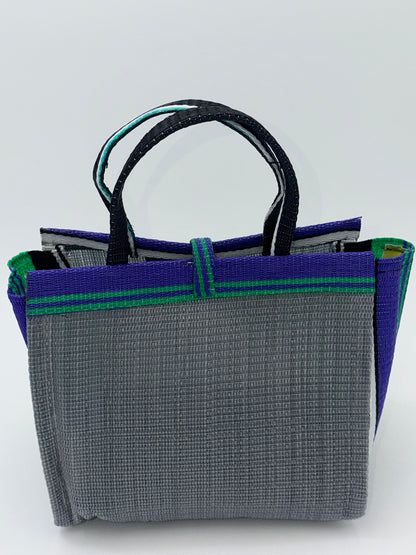 Metallic Medium  handwoven tote bag by SCRUBIES in Gray,Purple,Green,White with Solid design and Bow accent pattern