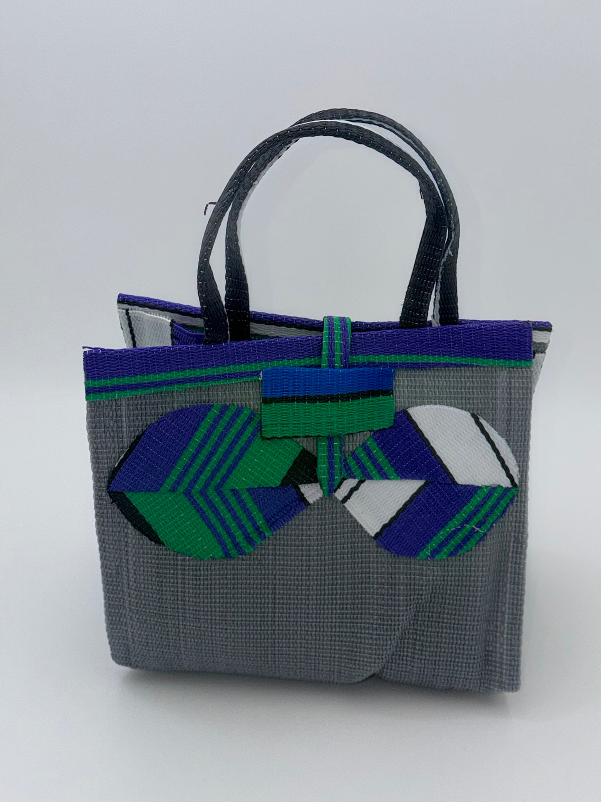 Metallic Medium  handwoven tote bag by SCRUBIES in Gray,Purple,Green,White with Solid design and Bow accent pattern